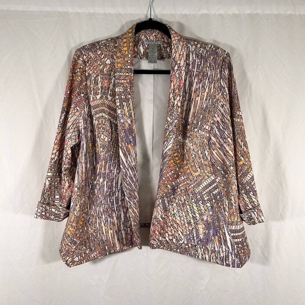 Alberto Makali Blazer Womens Large Multicolor Open Front 3/4 Sleeve